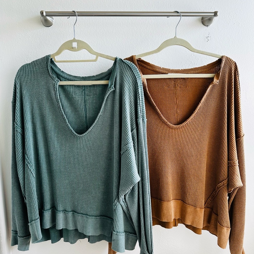 Free People We The Free Buttercup Thermal Top Bundle Women’s Small Green and Tan